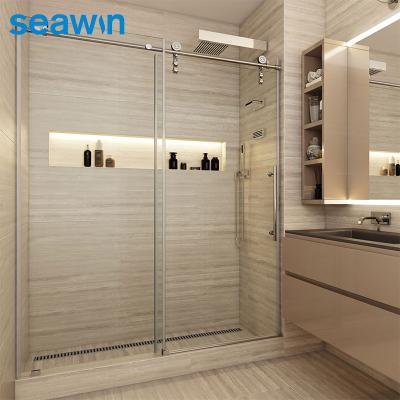 China Quiet Operation Seawin Sliding Shower Door Matte Black Roller Runner Single Seal Sliding Shower Glass Doors for sale