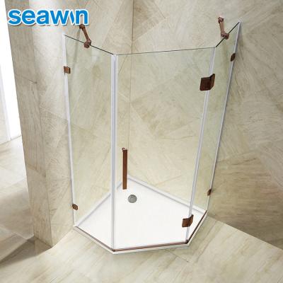 China Seawin Quiet Operation Hingess Bathroom Pivot Glass Frameless Cabin Shower Door Enclosure for sale