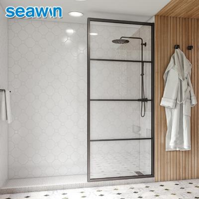 China Seawin Stainless Steel Bathroom Luxury Frame Quiet Corner Tempered Glass Single Operation Glass Shower Door for sale