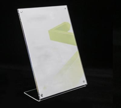 China Eco-friendly Wholesale Shatterproof Clear Slanted 2023 L Shape Acrylic Sign Ad Display Holder for sale