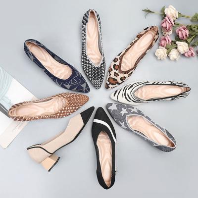 China Fashion Trend Summer Fashion Deep Heels Office Women Shoes Floral Printing Ladies Shoes With High Quality for sale