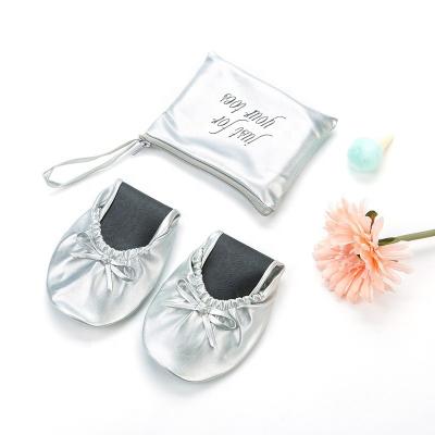 China Fashion Trend Wholesale Women's Roll Up Foldable Ballerina Flats Dancing Shoes With Bag For Wedding Gift for sale