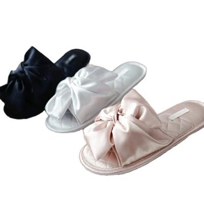 China High Quality Round Toe Ribbon Satin Bridesmaid Women's Open Bedroom Slippers For Wedding Shoes Flats for sale