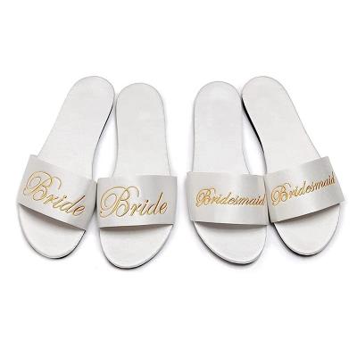 China Wholesale Luxury Women's Team Satin Wedding Slippers For Bridesmaid Toe Slides Bride Bachelorette Party Fashion Trend for sale