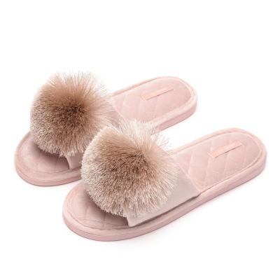 China Comfortable Soft Women's Slippers Ladies Flip Flops Indoor Fluffy Home Fashion Women's Fur Household Spring Fashion Trend Indoor Ball Pink Slipper Tassel for sale