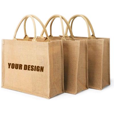 China Durable Natural Reusable Grocery Bags Handle Waterproof Jute Shopping Bag Portable Packaging Bag for sale