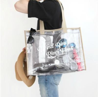 China Clear Waterproof PVC Tote Bag With Logo Print Shopping Bag Eco-friendly Custom Transparent Gift Bag for sale