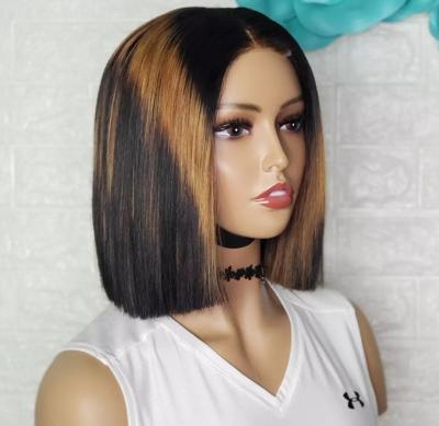 China Other Brazilian Human Hair Lace Front Wig Full Bob Wig Transparent HD Short Wig Highlight Color Frontal Highlight Color for sale