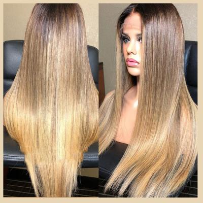 China Long Ombre 613 Ombre Wig Transparent Lace Front Wig Virgin Indian Blonde Silky Straight Human Hair for sale