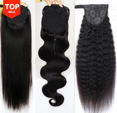 China Mink Brazilian Virgin Human Hair Ponytail ExtensionLong Yaki Curly Straight Curly Body Wave Ponytail Wrap Around Hair Ponytails for sale