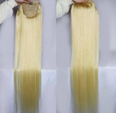 China Peruvian Ponytail Hair Extension 613 Honey Blonde Human Hair Ponytail Loop 613 Ponytail 40inch Long Curly Drawstring Hair for sale