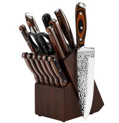 China Hot Selling Stocked 15 Piece Kitchen Knife Handle Chef Wooden Knives Set With Knife Block Holder for sale