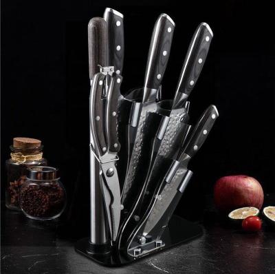 China Hot Stocked Selling 6 Pieces of 7Cr17 Stainless Steel Knife Set Multifunctional Hand-Forged Hammer Pattern Kitchen Knife Set for sale