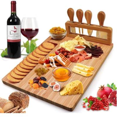 China Large Custom Logo Viable Wooden Wooden Bamboo Deli Tray Board Set and Serving Cheese with 4 Knife Set for sale