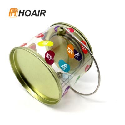 China Customized Transparent PVC Metal Sealing Bucket Tin, Clear PET Metal Tin Buckets for Candy Cookies Chocolate for sale