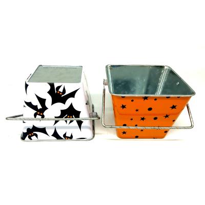 China Mini size metal square shape hellowin cosmetic bucket with metal handle for sale