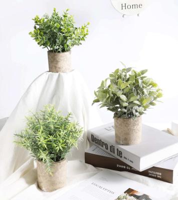 China Amazon Hotsales Mini Artificial Potted Plants Minimalist Eucalyptus Plants Boxwood Rosemary Greenery In Small Pots Indoor Plants for sale