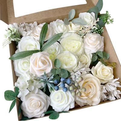 China Multi-color Rose Flower Combo Foam Rose Wedding Artificial Bridal Bouquet Head Artificial Flower Decoration for sale