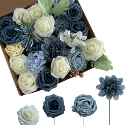 China Wedding blue table centerpiece decoration bouquet wedding bouquet foam flowers bridal piaget rose eucalyptus garland for sale