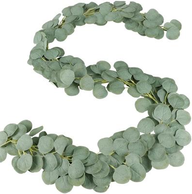 China Plastic Artificial Eucalyptus Garland Eucalyptus Leaves Vines Handmade Garland Faux Hanging Greenery Vines for Wedding Table Runner Door for sale