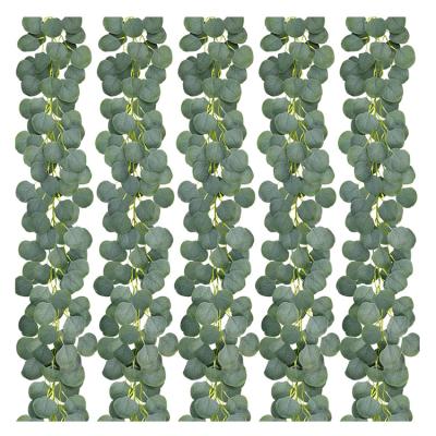 China Wood + Silk Eucalyptus Garland Plastic Faux Silk Eucalyptus Garland Artificial Eucalyptus Leaves Vines for Wedding Arch Backdrop Greenery Wall for sale