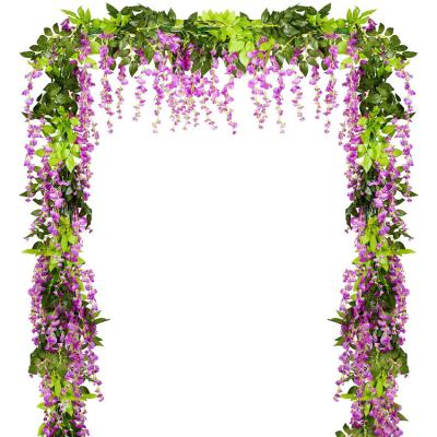 China Artificial Flower Garland Silk Wisteria Garland Hanging Wisteria Vines Home Decoration Artificial Flower Arch Wedding Decoration for sale