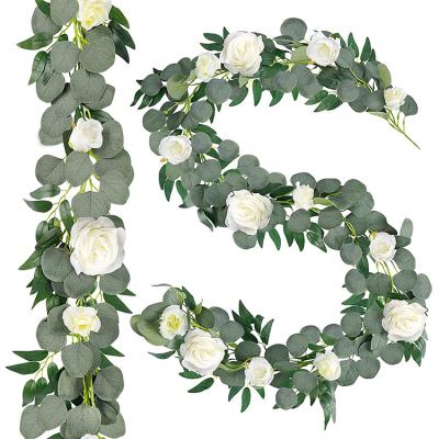 China New Design Christmas Wedding Natural Artificial Rose Flower Garland Touch Garland Silk Wall Backdrop for Outdoor Wedding Party Wall Decor for sale