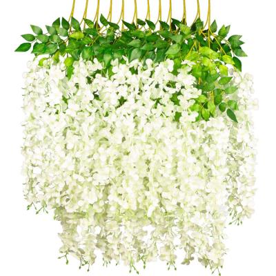 China Hot Sale White Artificial Wisteria Flower Vines Garland Hot Selling Wisteria Flower Vines Home Festival Decoration for sale