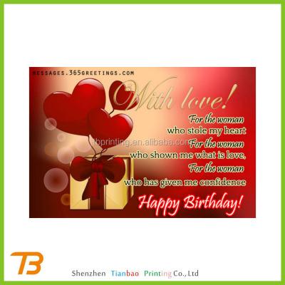 China Happy Birthday Holographic Custom Romantic Paper Cards for Girlfriend for sale