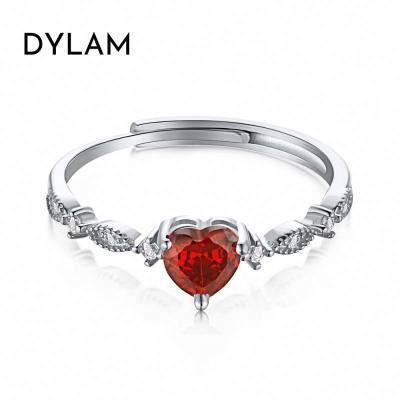 China Dylam TRENDY Designer Pure 18k Sterling Gold Plated Silver Red Heart Cubic Rings Like Stone Ring For Women for sale