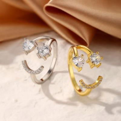 China FASHIONABLE Cute Dylam Ring Smiling Band Statement Jewelry Women Girls Open Smiley Face Rings Adjustable for sale