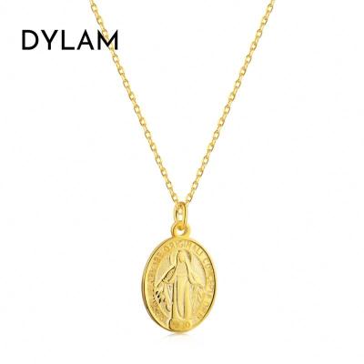 China 2022 Dylam Hotsale Unique FASHIONABLE Roman Coin 18K Gold Plated Virgin Mary Image 925 Silver Pendant Necklace for sale