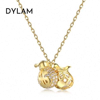 China TRENDY Dylam Gold Necklace Chain With Dollar Sign 18K Gold Plated Iced Out Hip Hop Outlet Necklace Chain Pendant for sale