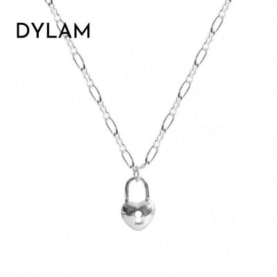 China Dylam Manifest FASHIONABLE Romantic 925 Silver Love Lock Key Heart Shaped Necklace For Women for sale