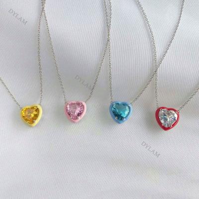 China Love CLASSIC Zircon Dylam Pendant Silver Necklace For Women Girls Silver Love Jewelry Colorful Birthstone Necklace Shape for sale