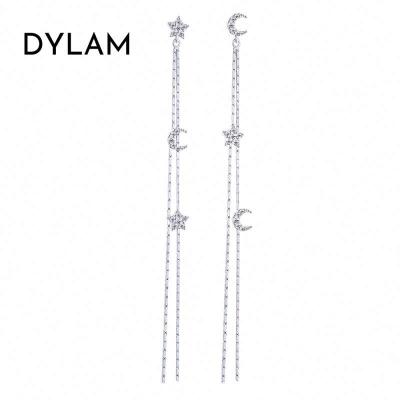 China CLASSIC/OFFICE/TRENDY Dylam Moon and Star Tassel Earrings Needle Studs Long Threader Earrings Huggie Stud Earrings for sale