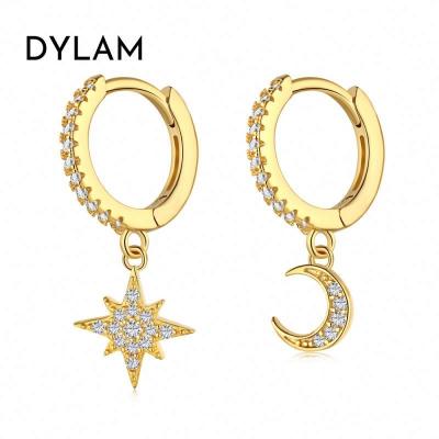 China CLASSIC/OFFICE/TRENDY Dylam Anise Star and Moon Tiny Joyeria 925 Sterling Silver Earring Huggie Dangle Circles of Arete for sale