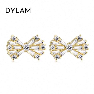 China High Quality Diamond CZ 5A Sterling Silver Stud Earrings Shiny 925 CLASSIC Dylam Bow-knot Low MOQ Small for sale