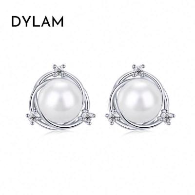 China Wholesale High Quality Elegant Circle Sterling s925 Stud Earrings From Dylam CLASSIC Korean Style Fashion Pearl Manufacturer for sale