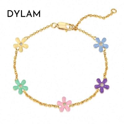 China Dylam TRENDY Rainbow Flowers New Designs Cute Colorful Fashionable Luxury CZ Women Jewelry 925 Silver Custom Bangle for sale