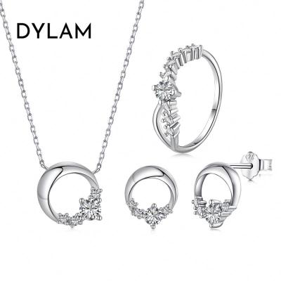 China Customized Dylam Amazon CLASSIC Shiny Hot Sale CZ 5A Popular Chic Necklace Rings Silver Earrings Set 925 for sale