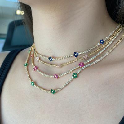 China Custom Fashion Dylam Jewelry 5A Zircon 925 Sterling Silver Engagement Y2K Flower Choker Tennis Necklaces Set For Women for sale