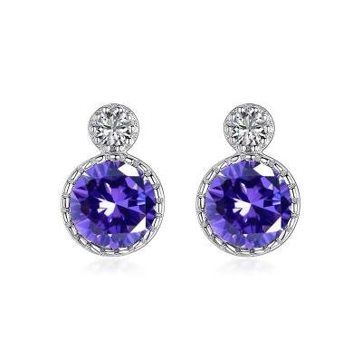 China Dylam FASHION New Arrivals Round Austrian Crystal Stone Blue Purple Pink Diamond Hypoallergenic s925 Shiny Silver Earrings For Women for sale