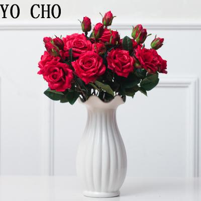 China Artificial Flower Bouquet Touch Real Moisturizing Silk Rose Wedding Wall Flowers Home Decor Rose DIY Party Decoration Artificial Flower Festival for sale