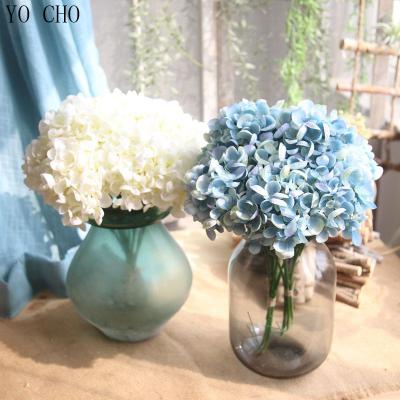 China One bouquet with flower and leaf wedding party artificial hydrangea 5 head YO CHO Factory large table centerpieces direct Indian decorative touch real silk fabric for sale