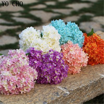 China YO CHO Christmas Decor Flower Head Bouquet 5 Head Price Real Touch 5 Silk Hydrangea Eco-friendly Silk Flower Wall Wedding Decoration Flora for sale