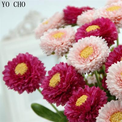 China YO CHO Party Home Party Home Decoration Chrysanthemum Artificial Flower Silk Mini Green Leaves Long Stem Decorative Chrysanthemum Artificial Silk Flowers for sale