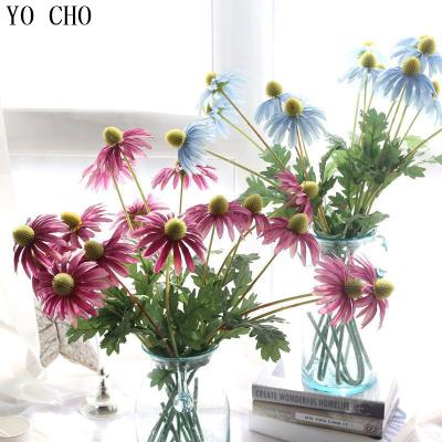 China Home Decor Eco-Friendly Home Flower Office YO CHO Long Stem Green Leaves Artificial Silk Flower Home Decoration Bouquet Flower for sale