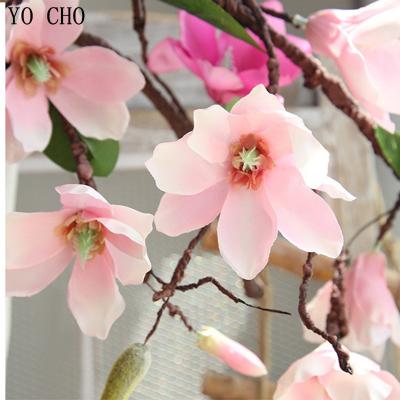 China A single with two the flower head YO CHO living room flower artificial magnolia flower large head vintage wedding decoration interior silk touch true for sale