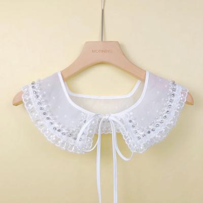 China Fashion New Style Cotton Women Girls White Elegant Embroidered Designs Lace Up Faux Detachable Collar Shawl for sale